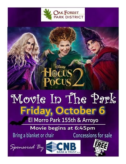 Oak Forest Park District Movie in the Park October 6