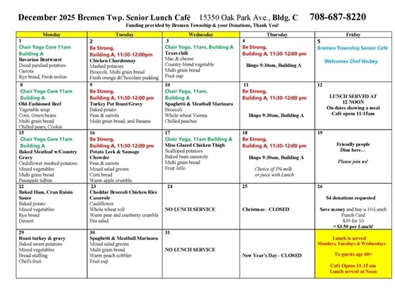 Bremen Township Senior Lunch Cafe December
