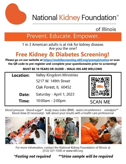 Free kidney and diabetes screening