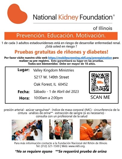 Free kidney and diabetes screening Spanish
